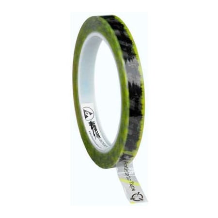 Desco Industries ESD Tape Clear With Symbols & Yellow Stripe 1/2in x 72 Yds 3in Plastic Core 79275